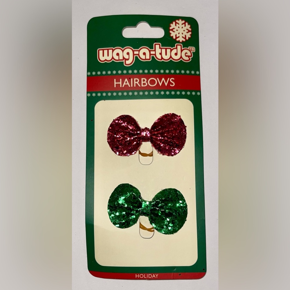 Wag-a-tude Dog Green & Red Glitter Christmas Hair Bows